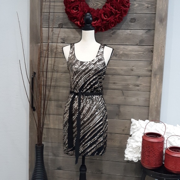 Express Dresses & Skirts - Express Black and Gold Sequined Dress with Sash XS